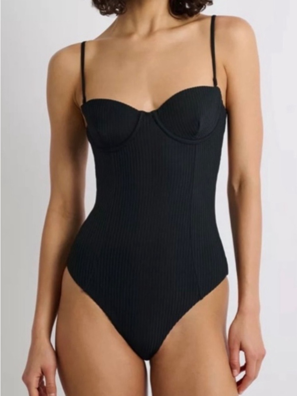 Onia Black Ribbed Underwire Swimsuit Top